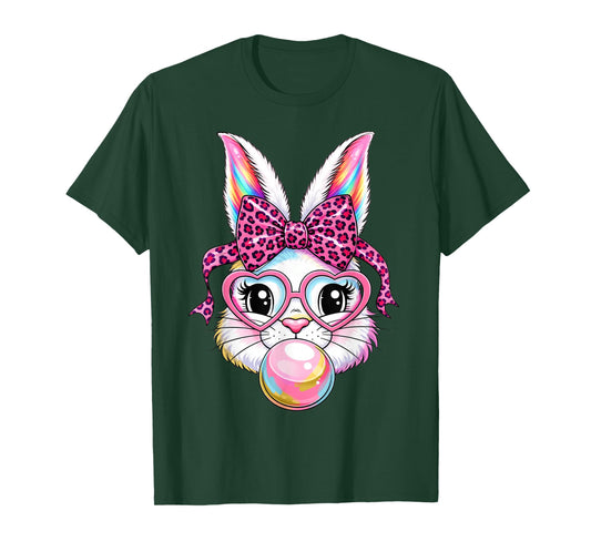 Cute Bunny Rabbit Face Leopard Coquette Bow Glasses Easter T-Shirt