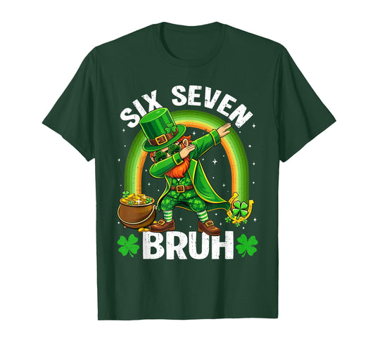 St Patricks Day Dabbing Leprechaun Boys Kids Six Seven Bruh T-Shirt