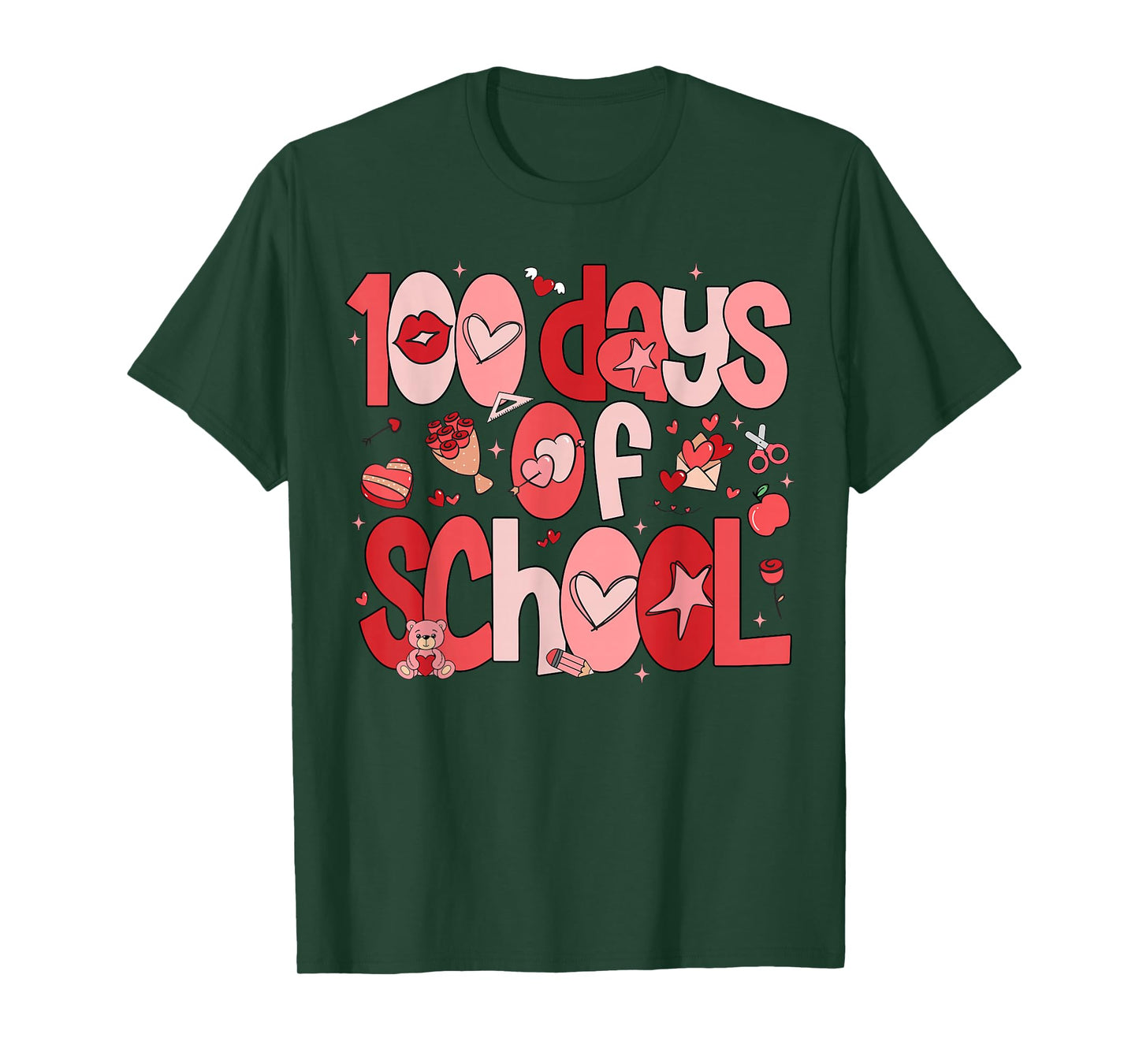 100 Days of School Valentine 100th Day of School Kids Girls T-Shirt