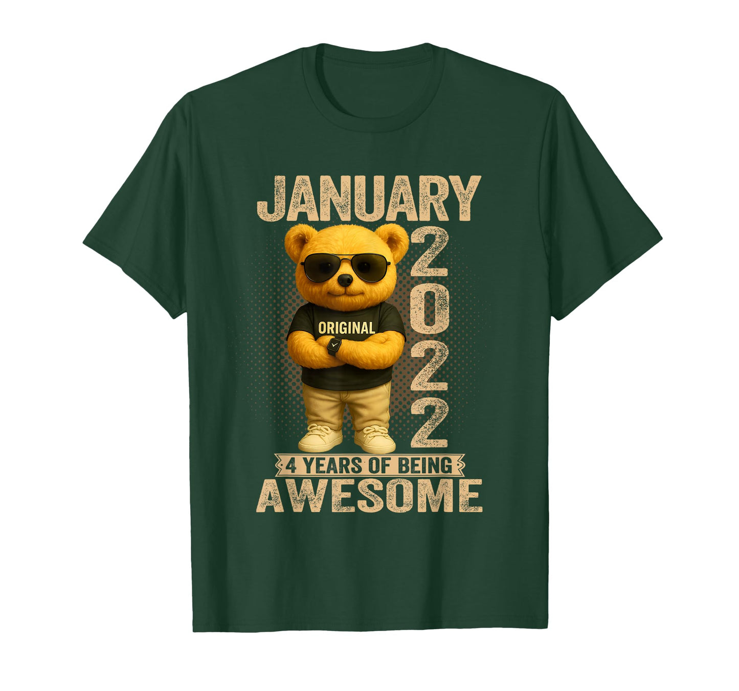 4 Year Old January 2022 Teddy Bear 4th Birthday Men Women T-Shirt