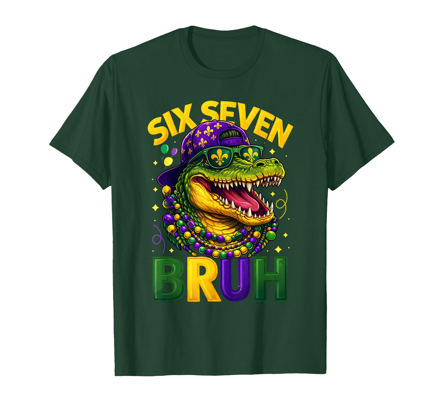 Boys Mardi Gras Six Seven Bruh Mardigator Alligator 6 7 Meme T-Shirt