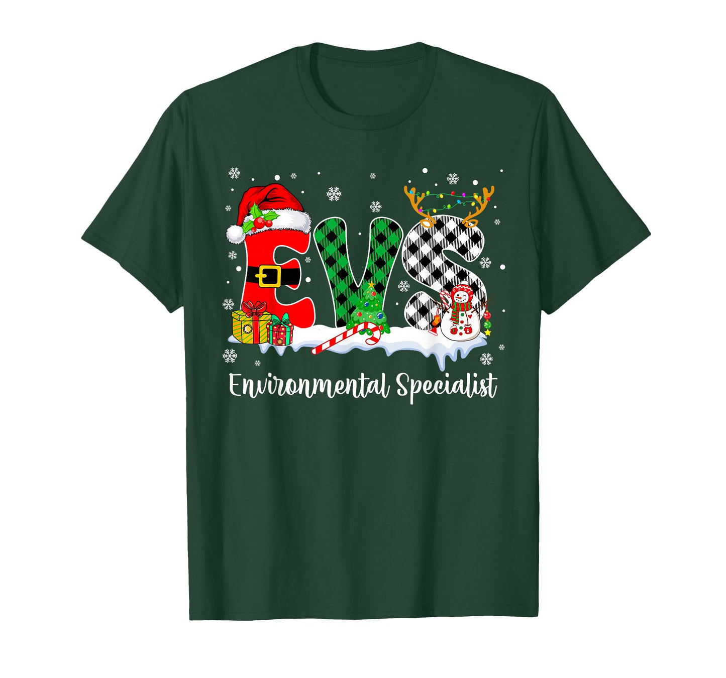 Environmental Specialist Christmas Lights Red Plaid Xmas EVS T-Shirt