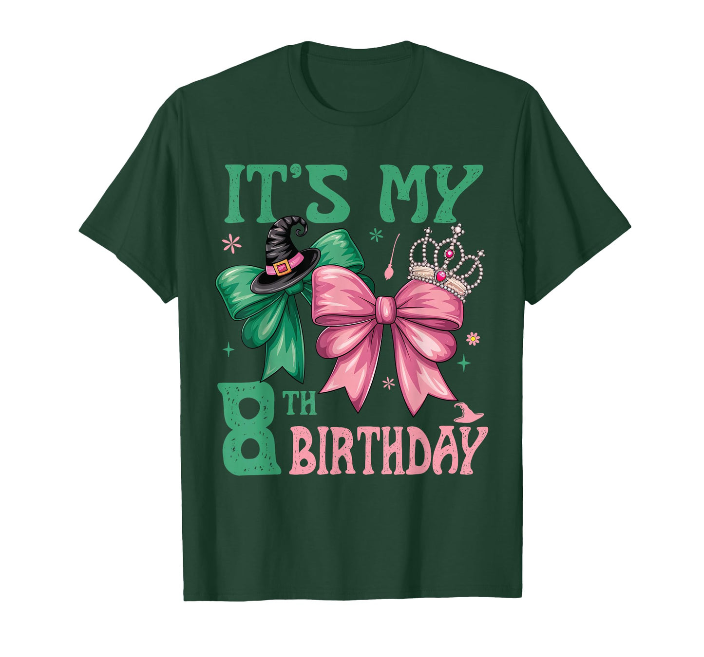 8th Birthday Girl Its My 8th Birthday Witch Pink and Green T-Shirt