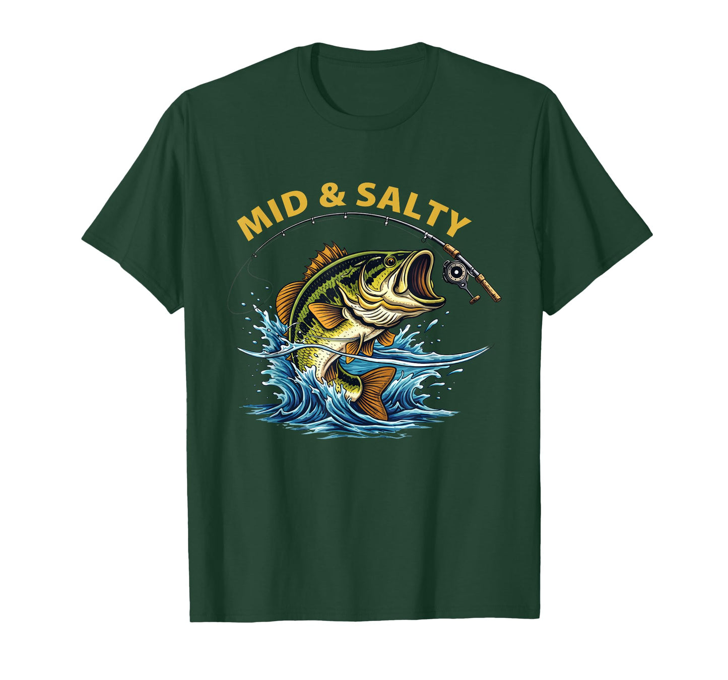 Vintage Mid & Salty Angry Bass Fishing Men Women Kid T-Shirt