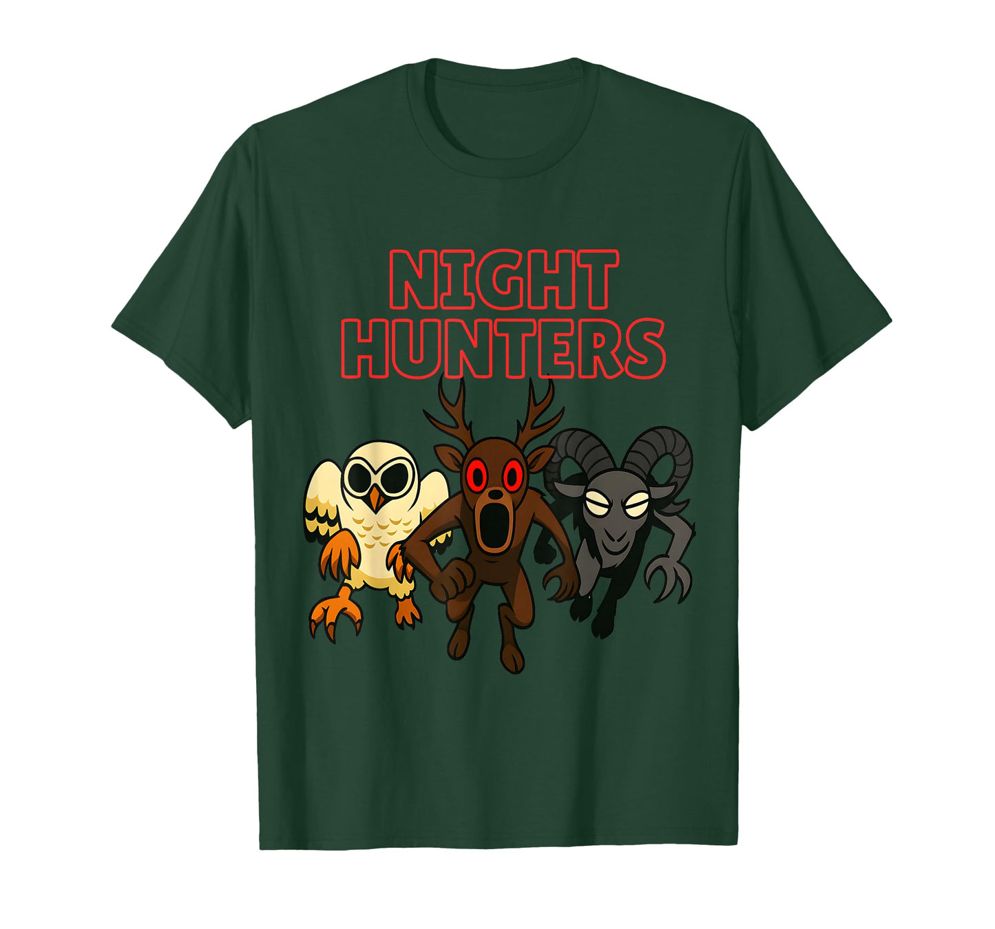 Night Hunters. 3 Animals in The Forest. Cool Gamer Design. T-Shirt