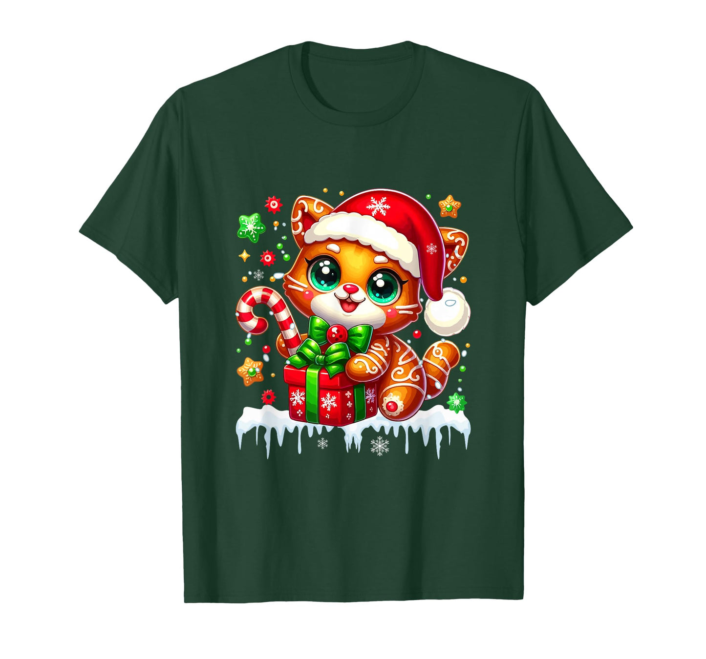 Santa Gingerbread Cat Christmas Box Colorful Baker Baking T-Shirt