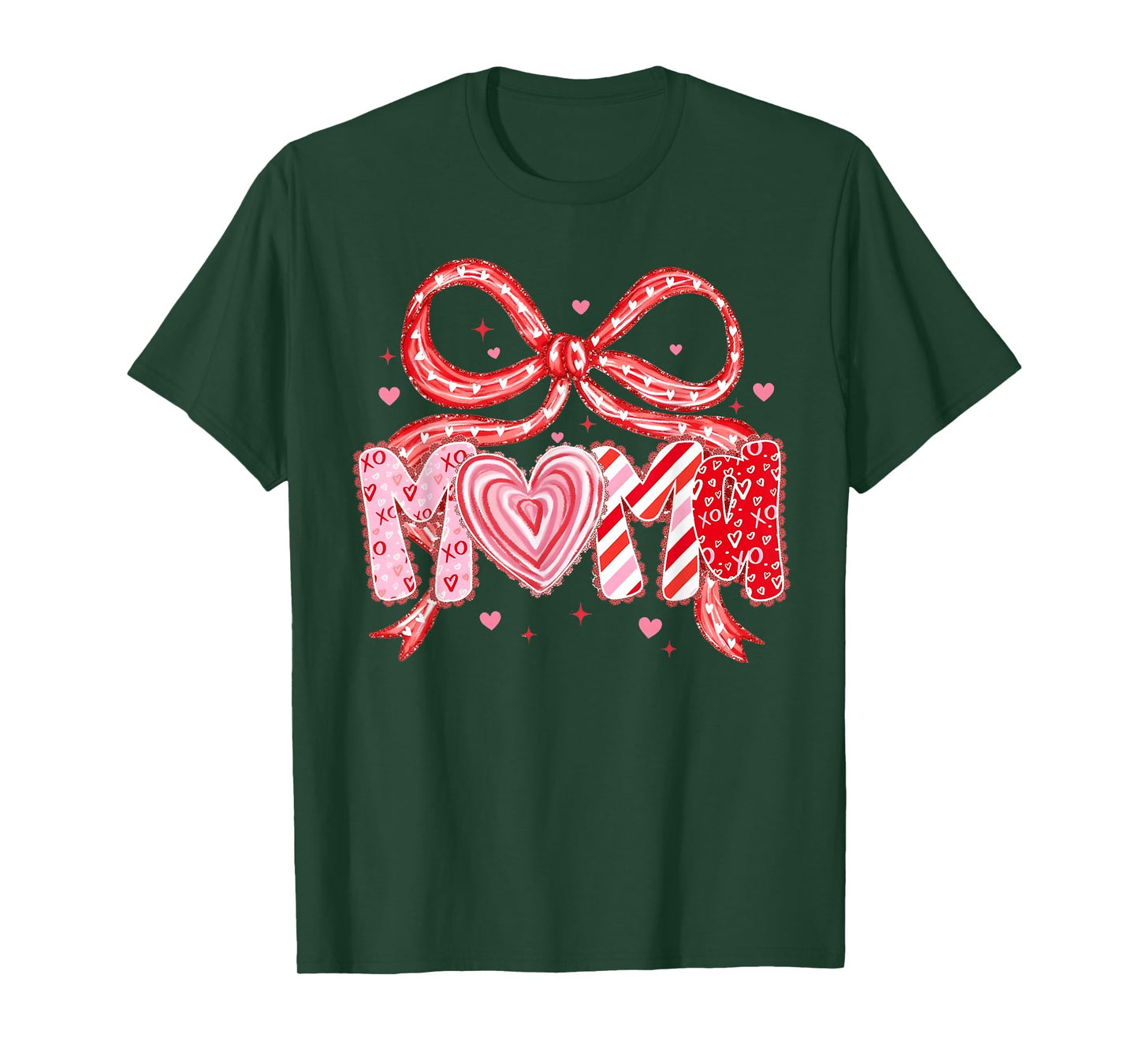 Valentine Mama Coquette Bow Heart Mom Mother Women T-Shirt