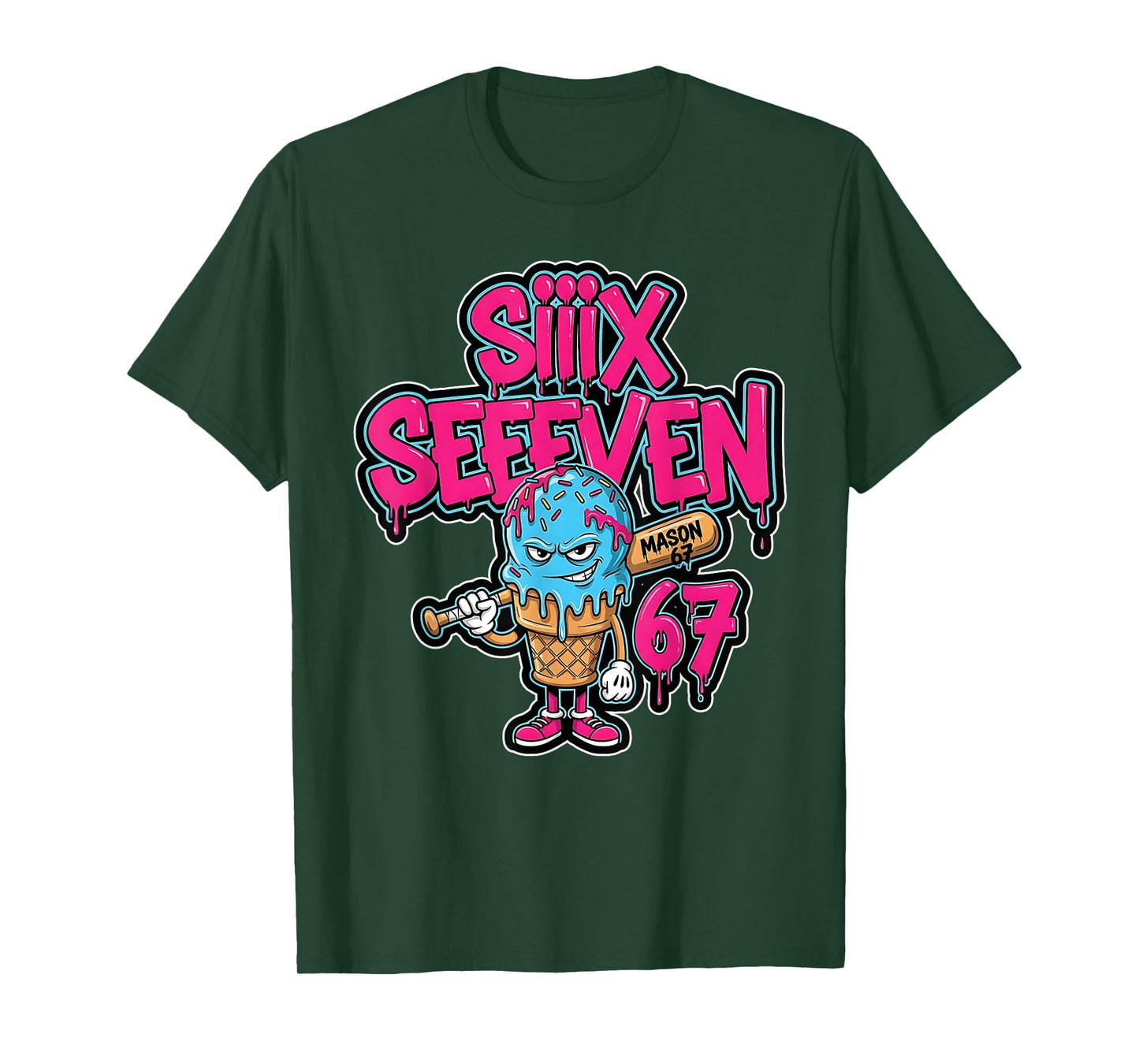 Six Seven 67 Baseball Player Ice Cream Drip Meme Lifestyle T-Shirt