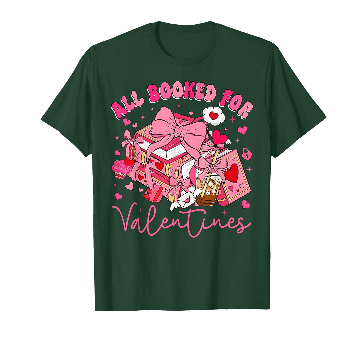 Valentine All Booked Book Coffee Coquette Bow Girl Women T-Shirt