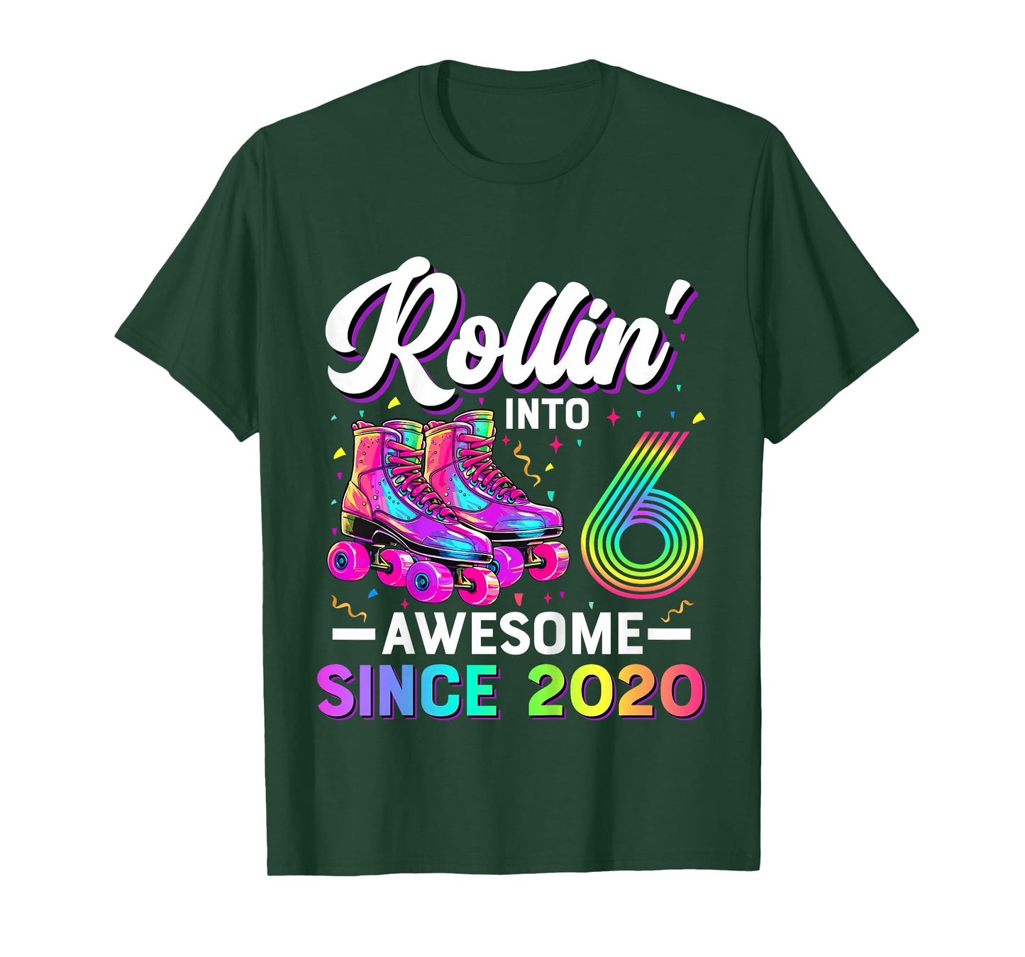 Kids 6th Birthday Shirt Girl Six 6 Year Old Roller Skate Skating T-Shirt