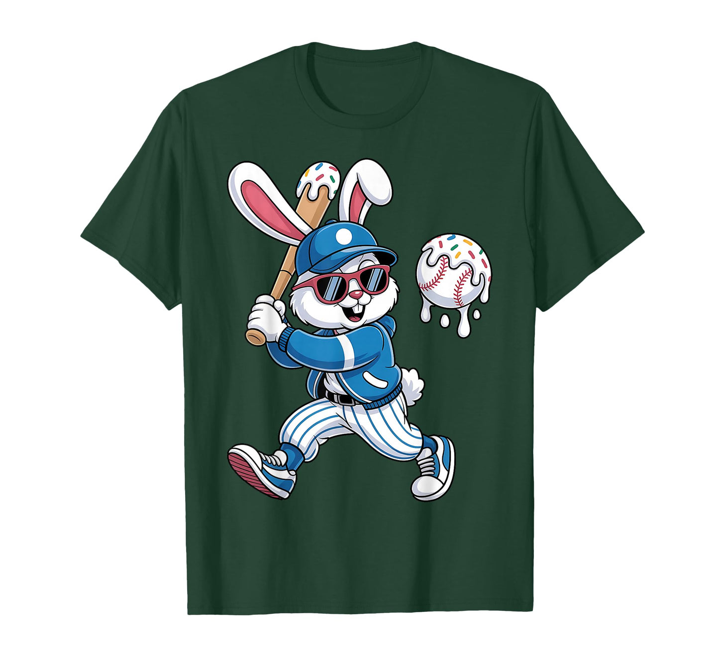 Funny Baseball Drip Rabbit Bunny Easter Men Boys Kids T-Shirt