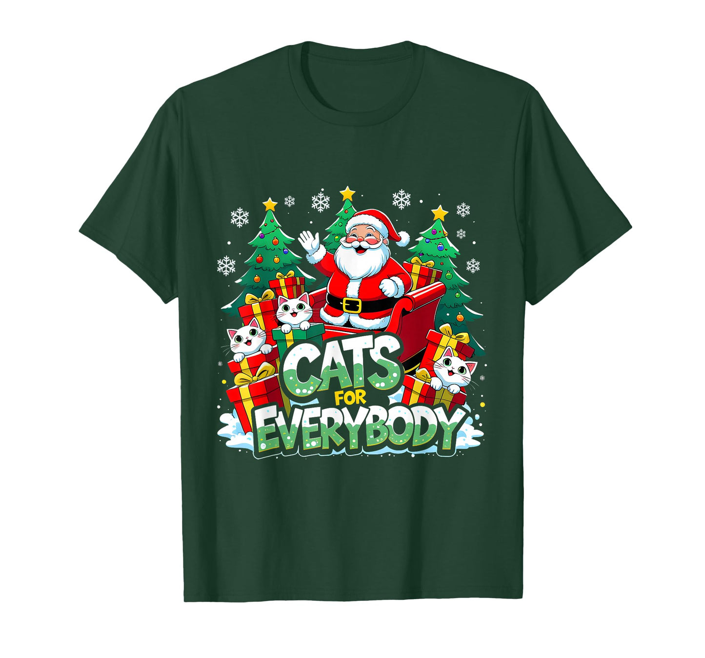 Cats for Everybody Funny Santa Christmas Art T-Shirt