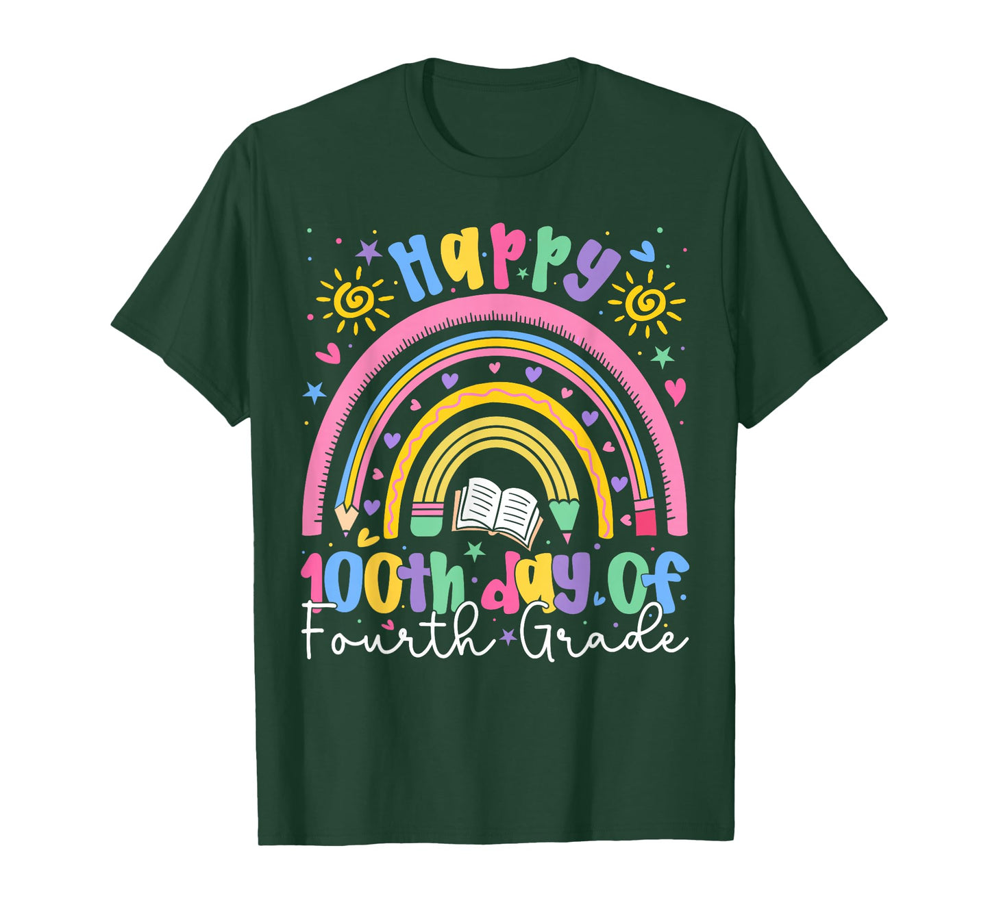 Happy 100th Day of 4th Grade Teacher Kids Rainbow Boy Girl T-Shirt
