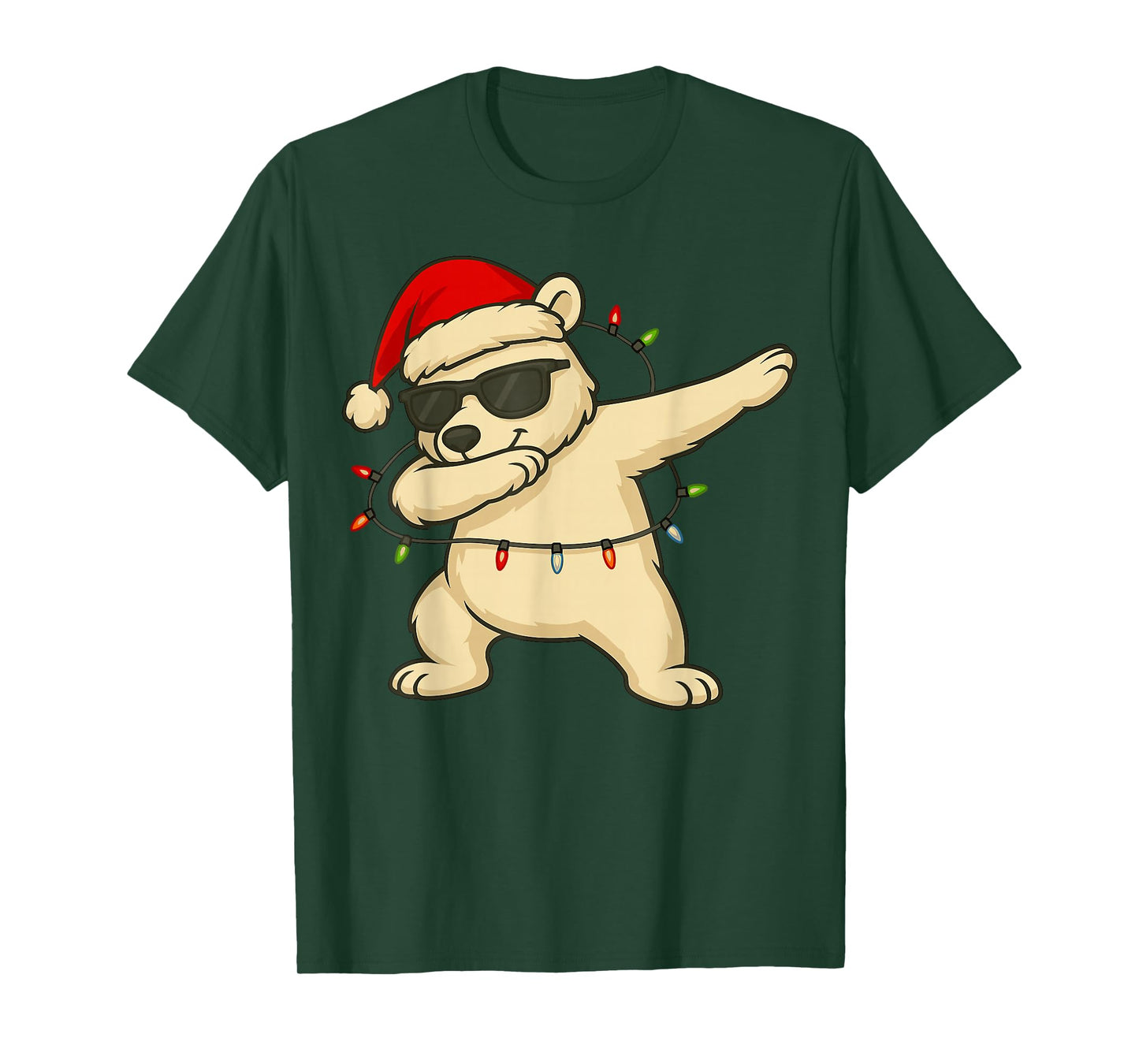 Dabbing Polar Bear with Christmas Hat and Lights T-Shirt