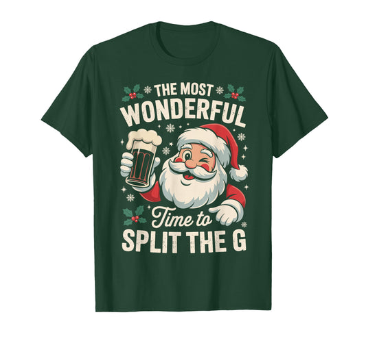 Santa Split The G Funny Splitting G Drinking Beer Christmas T-Shirt