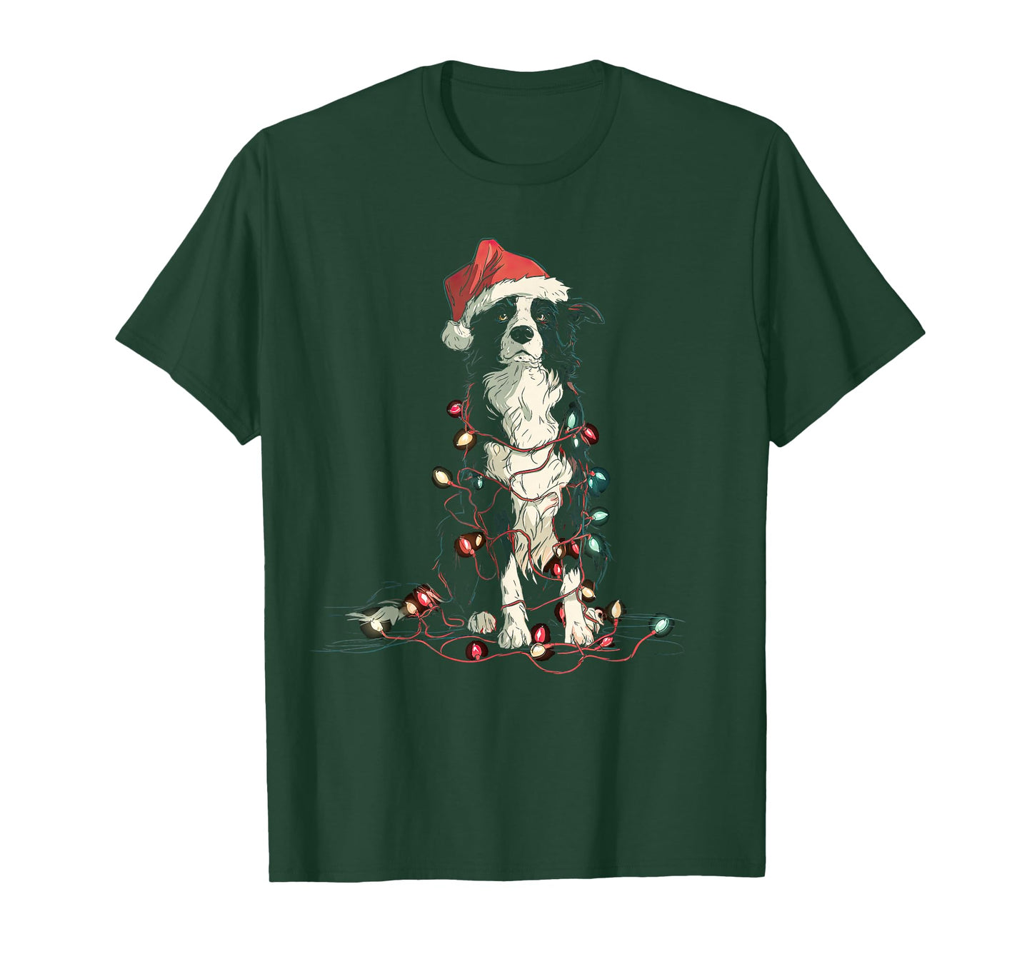 Funny Border Collie Christmas Graphics Dog Lights Lover T-Shirt