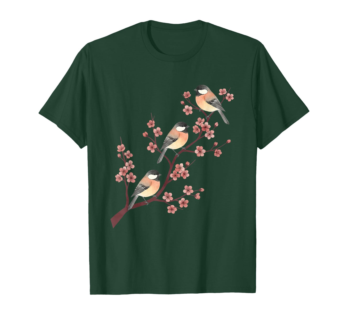 Bird Chickadee Trio On Cherry Blossoms SpringSong T-Shirt