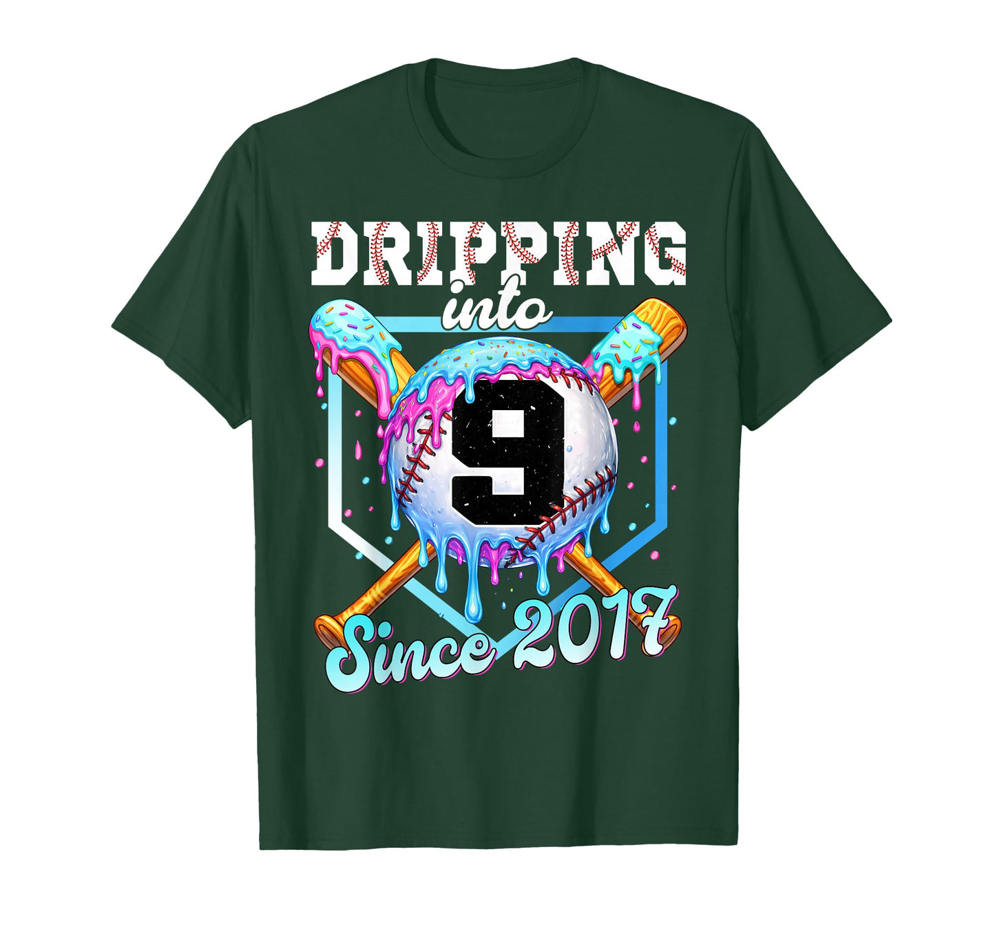 9 Years Old Baseball Ice Cream 9th Birthday Boys Since 2017 T-Shirt