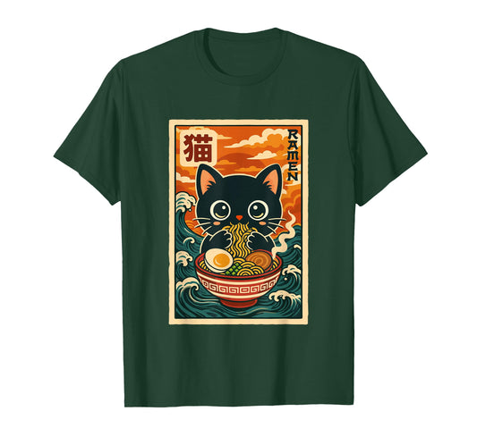 Cute Retro Vintage Japanese Anime Funny Kawaii Ramen Cat T-Shirt