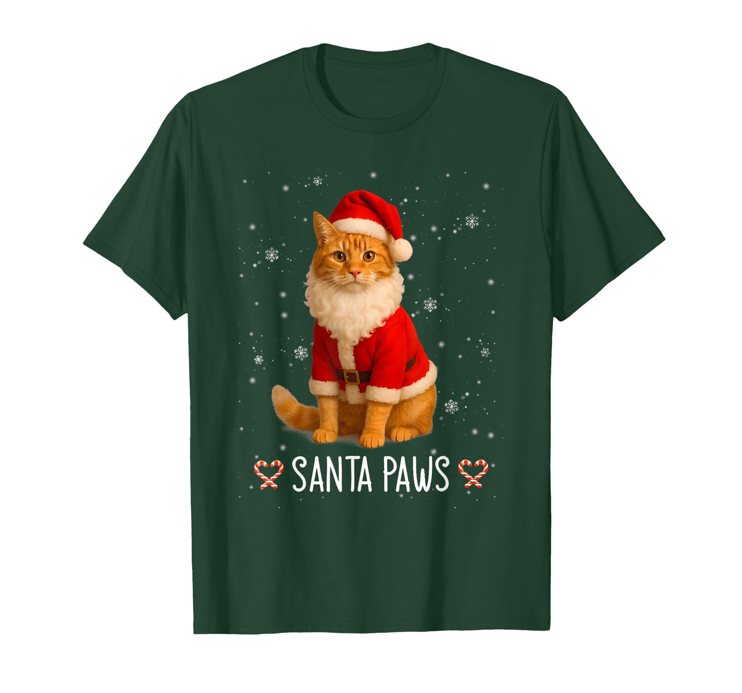 Santa Paws Funny Orange Tabby Cat Christmas Holiday T-Shirt