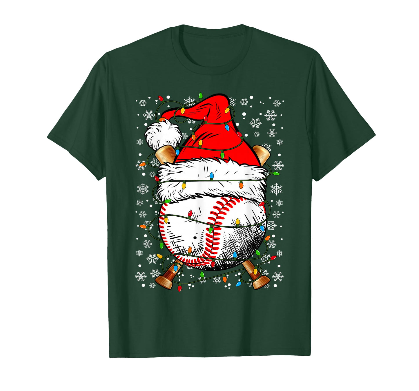 Santa Hat Christmas Baseball Player Sports for Men Boy Women T-Shirt
