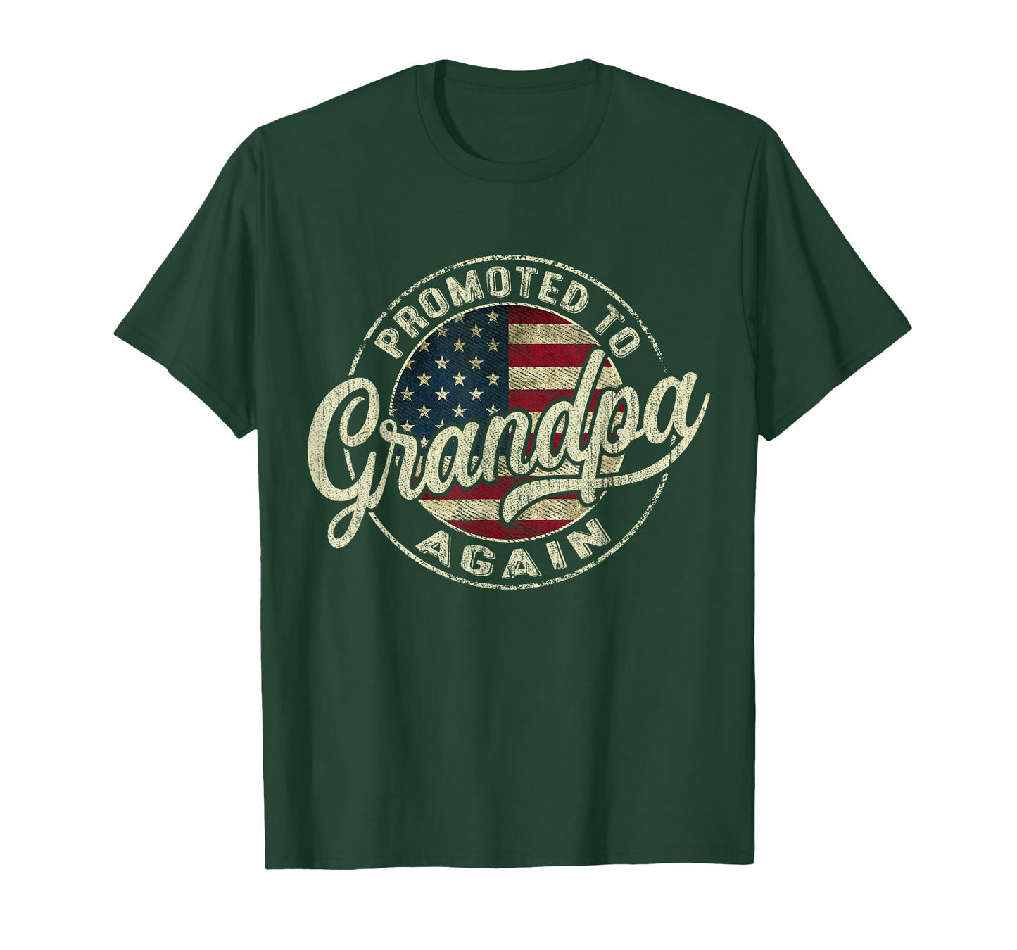 Mens Promoted to Grandpa Again Pregnancy Expecting Baby USA Flag T-Shirt