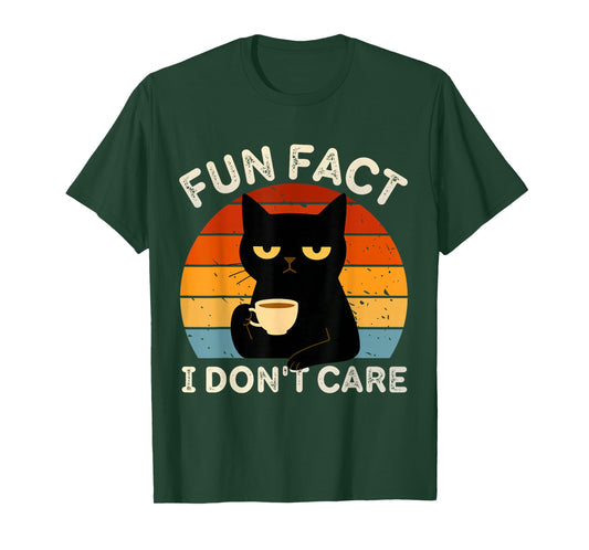Fun Fact I Don't Care Funny Black Cat Saying Quote Retro T-Shirt