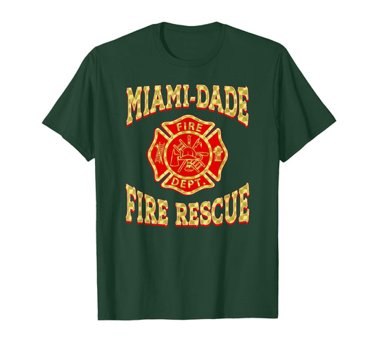 Retro Miami Dade Fire Rescue Department Flag Firemen T-Shirt