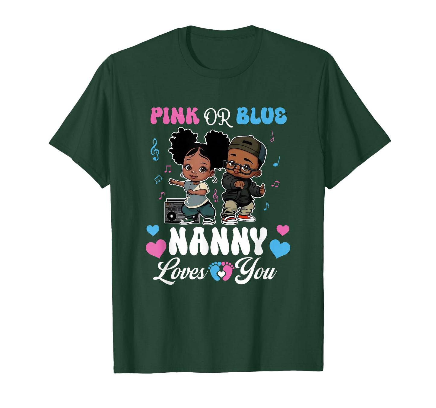 Pink Or Blue Nanny Loves You Black Baby Gender Reveal T-Shirt