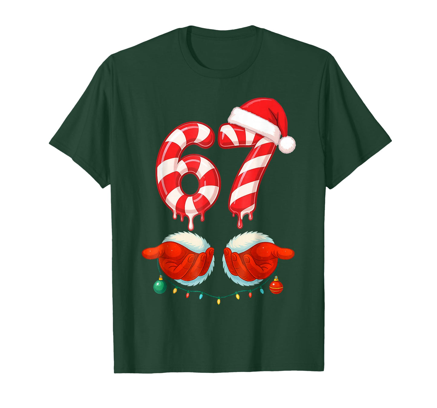 Funny Six Seven 67 Christmas Candy Cane T-Shirt