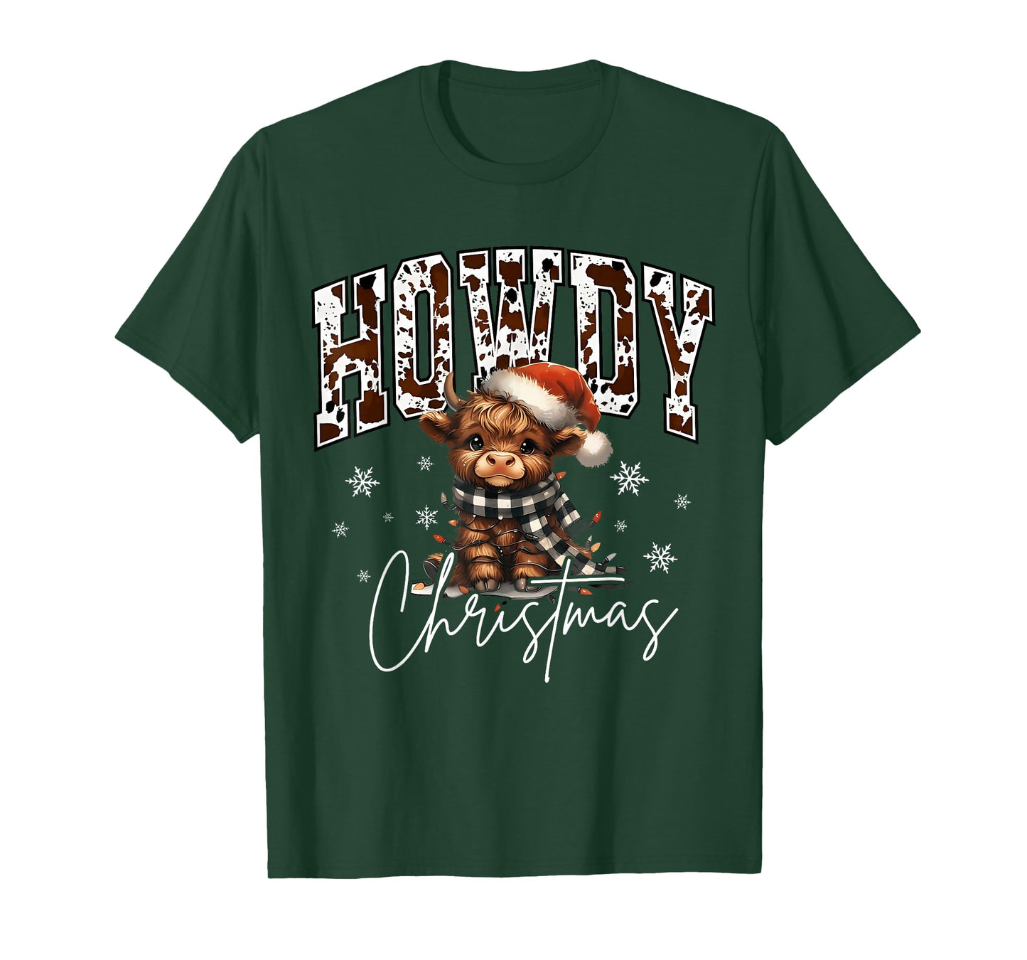 Retro Howdy Christmas Western Cow Santa Hat Xmas Lights T-Shirt