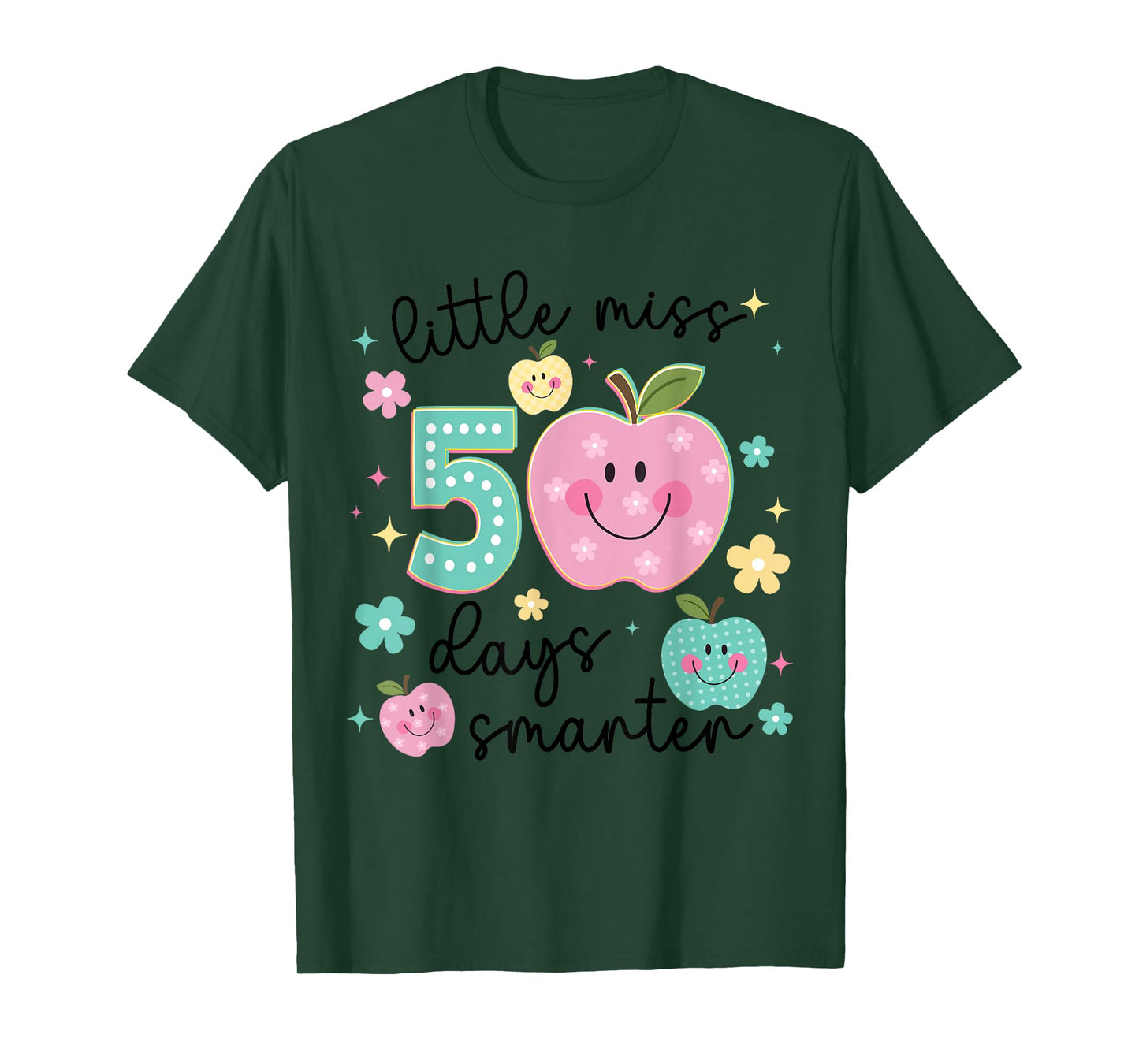 Little Miss 50 Days Smarter Kids Girls 50th Day of School T-Shirt
