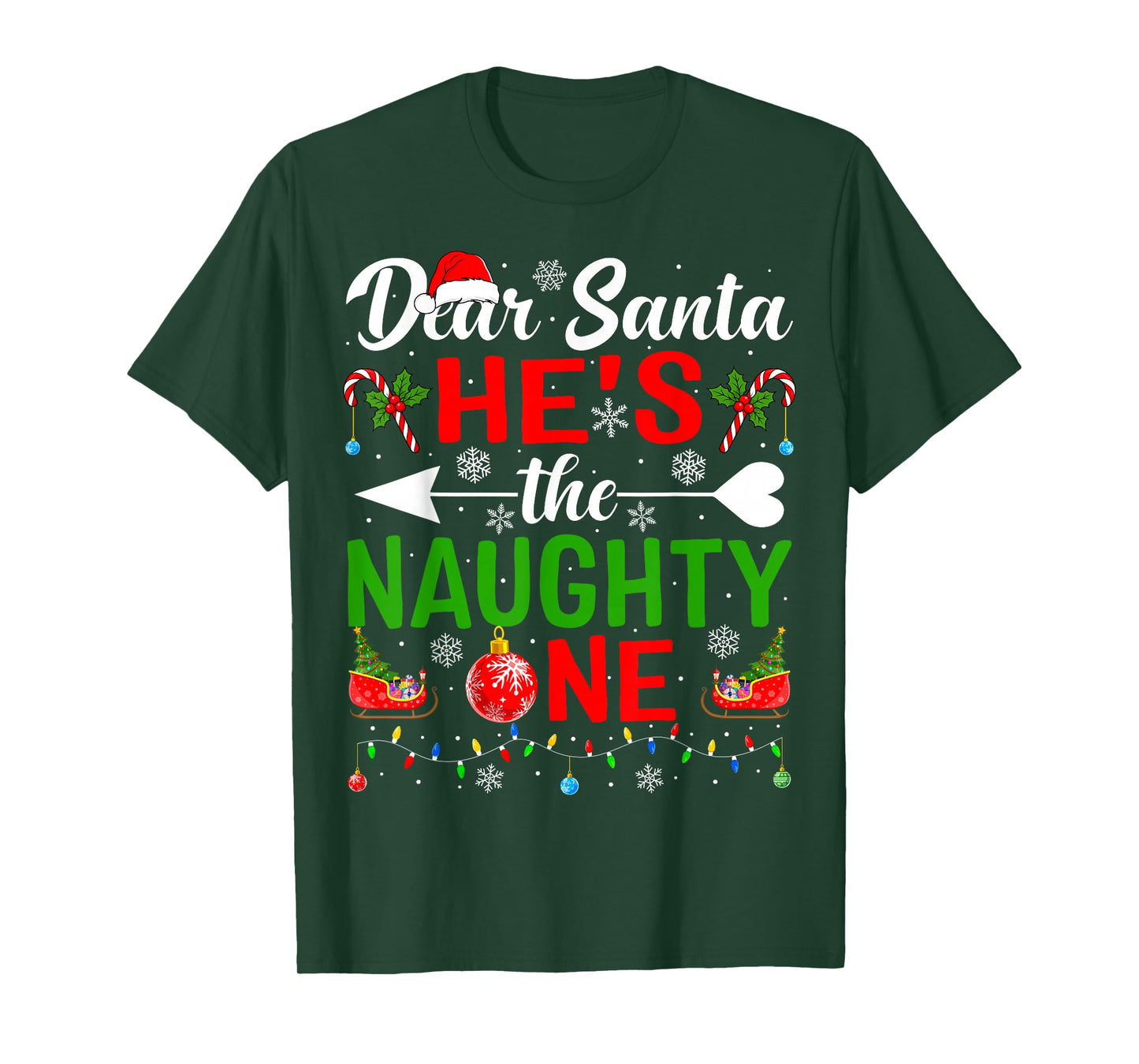 Dear Santa He's The Naughty One Pjs Couples Christmas Couple T-Shirt