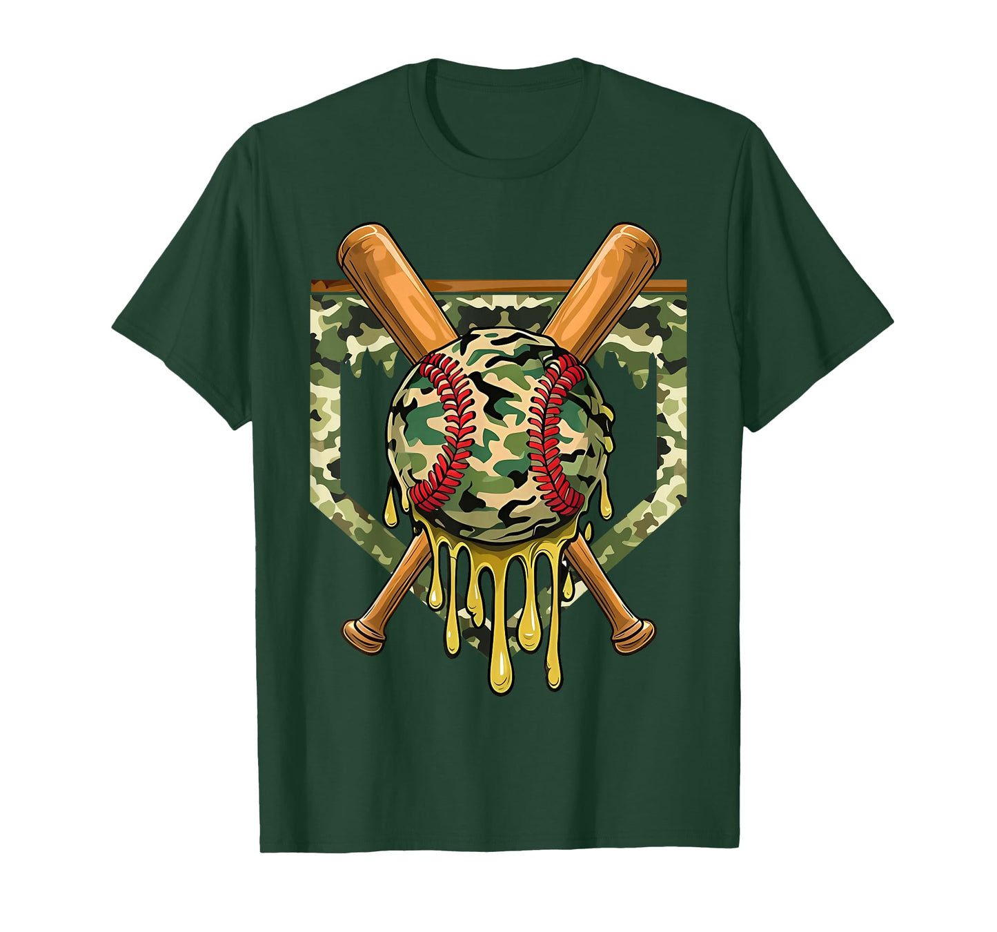 Baseball Drip for Boys Ice Cream Dripping Boys Baseball Camo T-Shirt