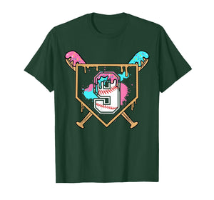 9th Birthday Baseball Bat Ice-Cream Drip 9yrs Old Boys Girls T-Shirt