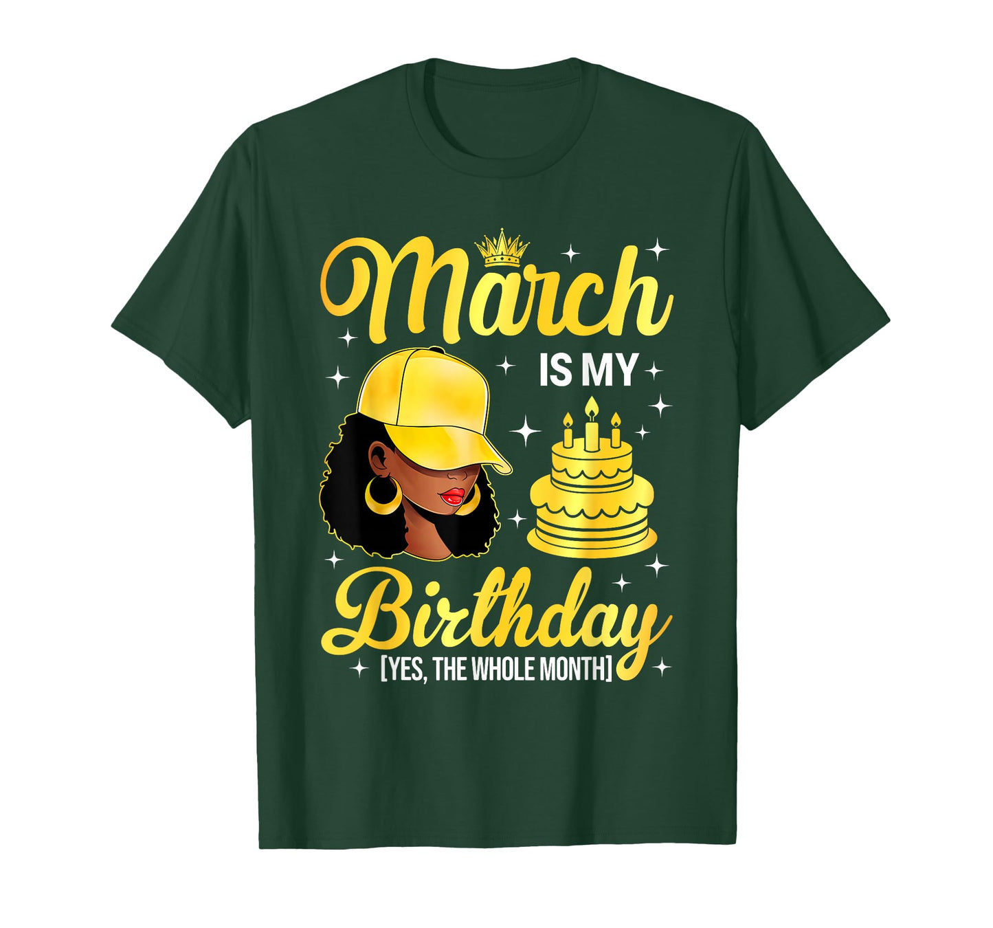 March is My Birthday Black Woman Afro Queen Bday Month T-Shirt