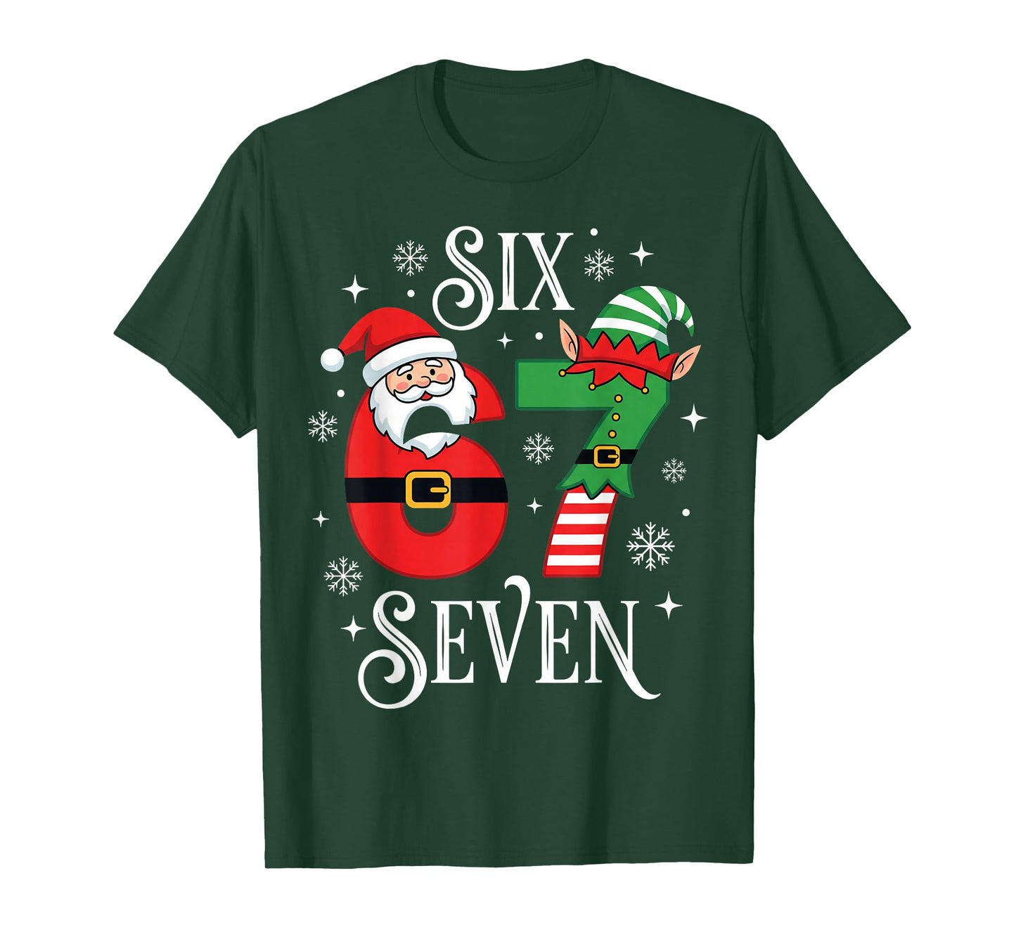 Funny Six Seven 67 Meme 6 7 Elf Santa Christmas Pajamas Kids T-Shirt