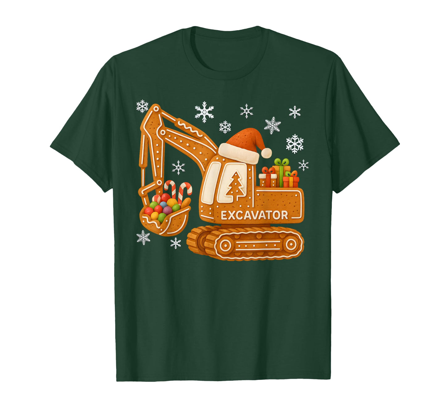 Christmas Excavator Gingerbread Truck Dig Christmas Kid T-Shirt