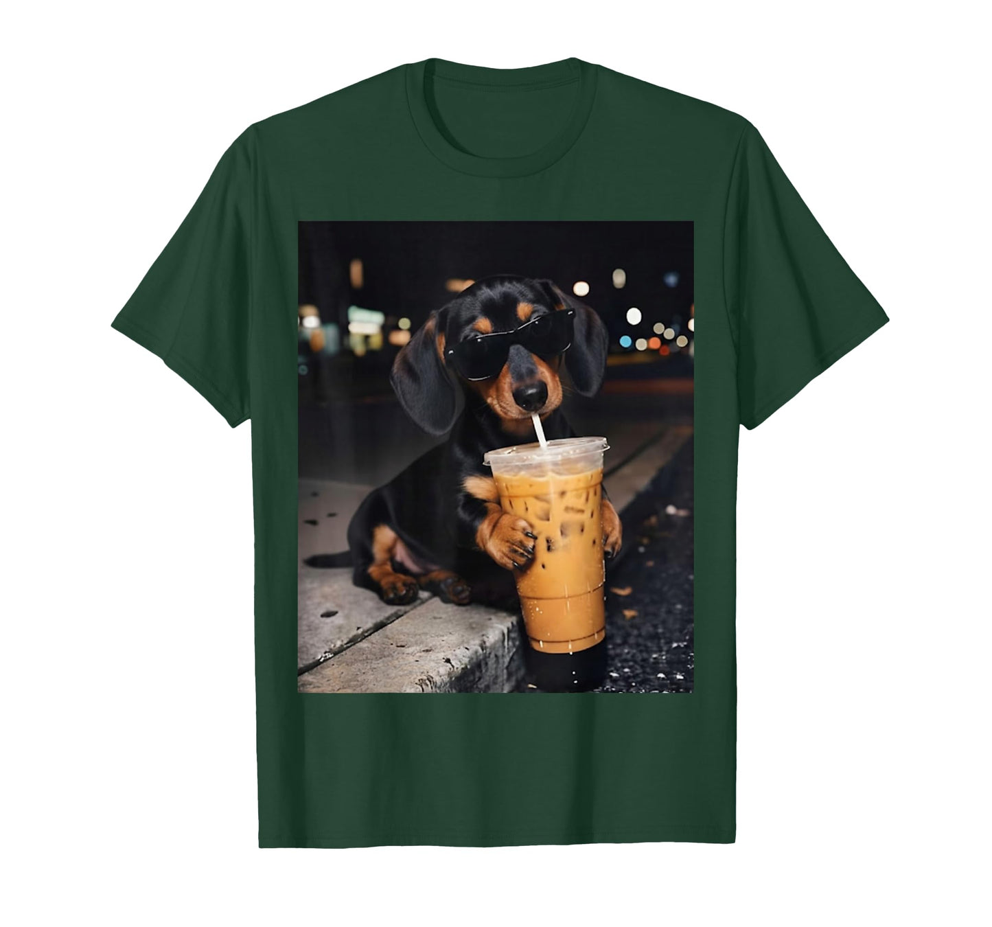 Funny Dachshund Drinking Iced Coffee Dog Meme T-Shirt