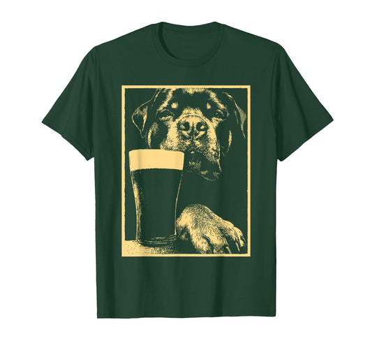Rottweiler with Beer Drinking Humor for St Patricks Day Dog T-Shirt