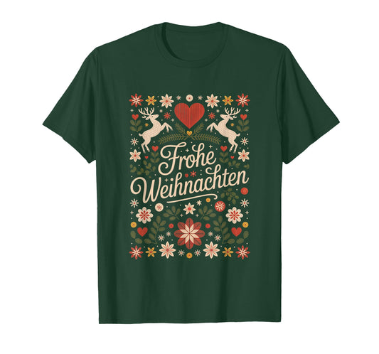 Frohe Weihnachten German Folk Art Christmas Design T-Shirt