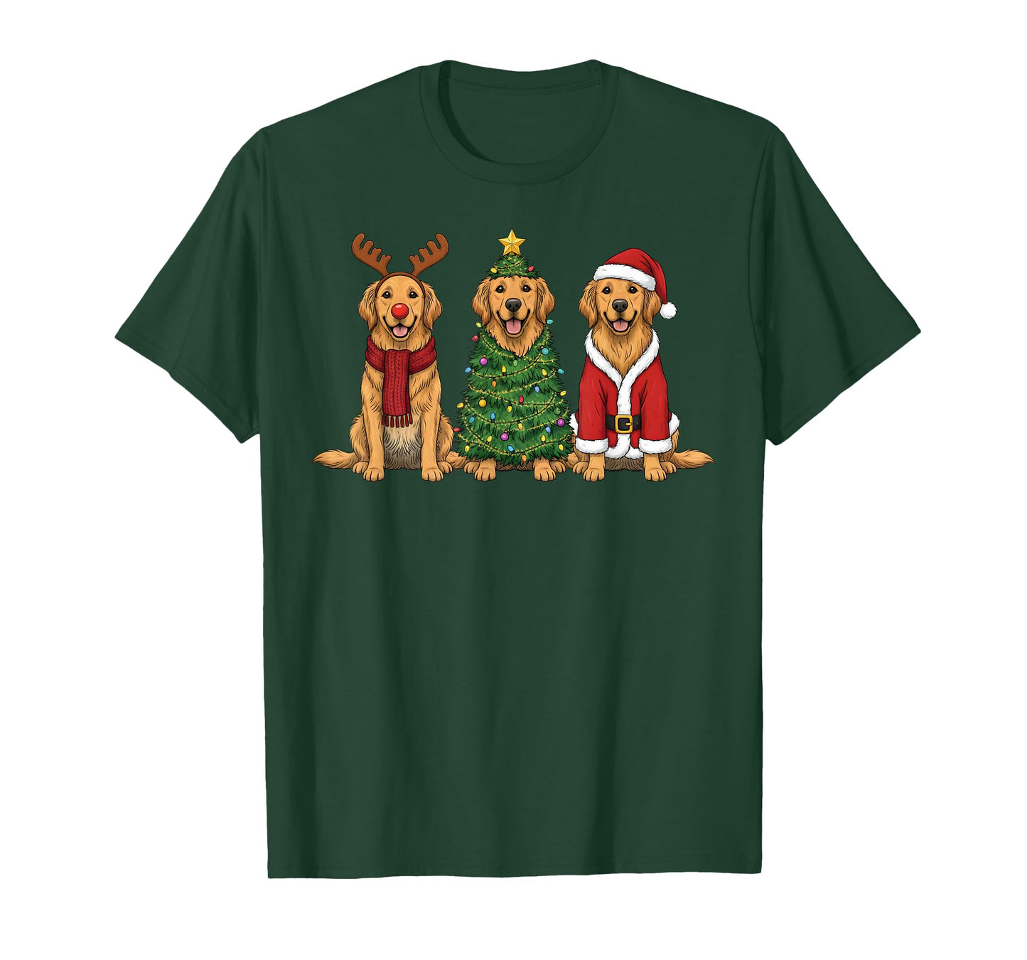 Retro Christmas Golden Retriever Santa Reindeer Dog Lover T-Shirt