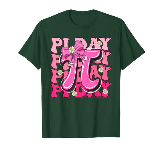 Happy Pi Day 3.14 Pink Coquette Bow Math Nerd Women Girls T-Shirt
