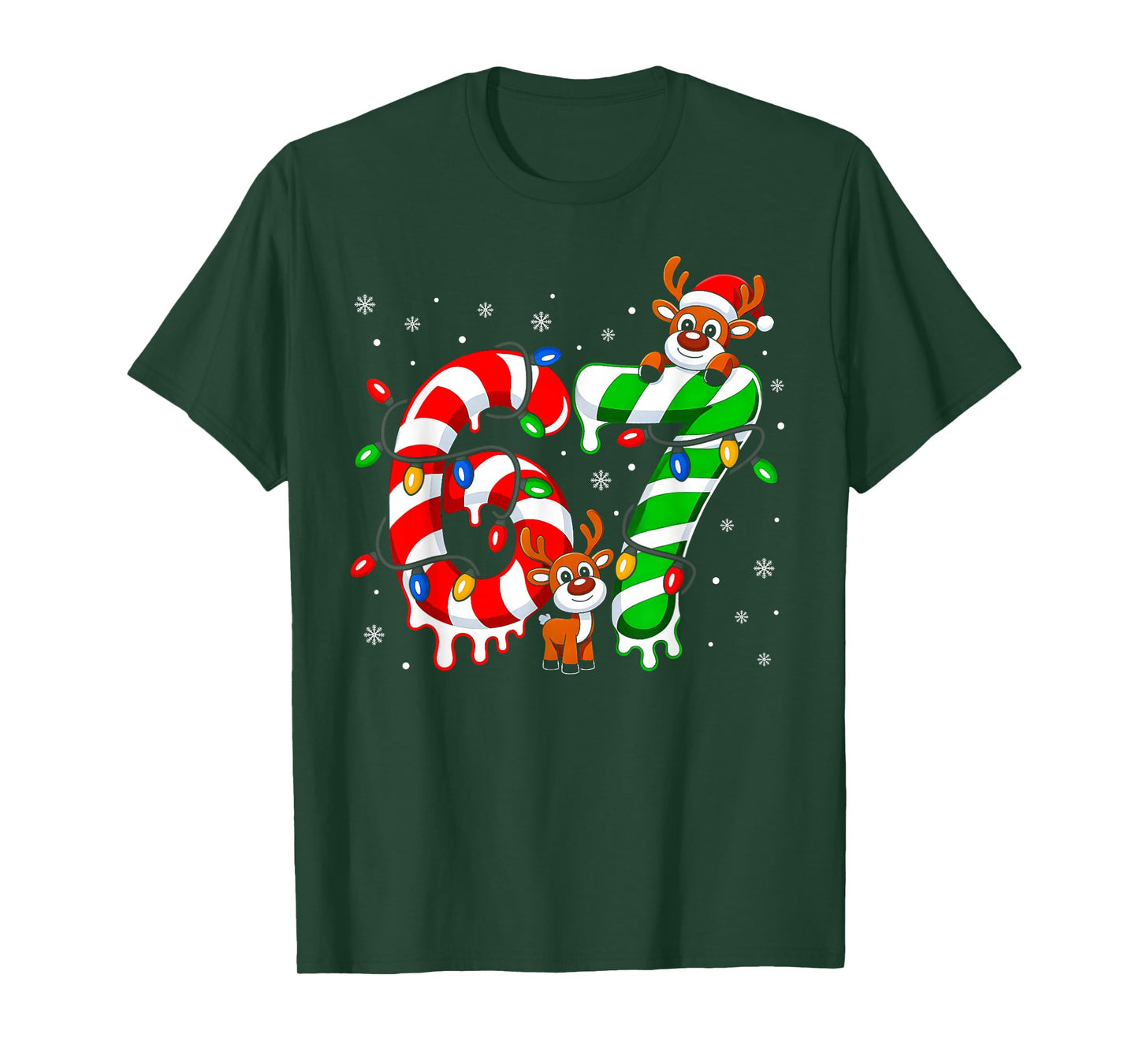 Number 67 Six Seven 6 7 Meme Candy Cane Matching Christmas T-Shirt