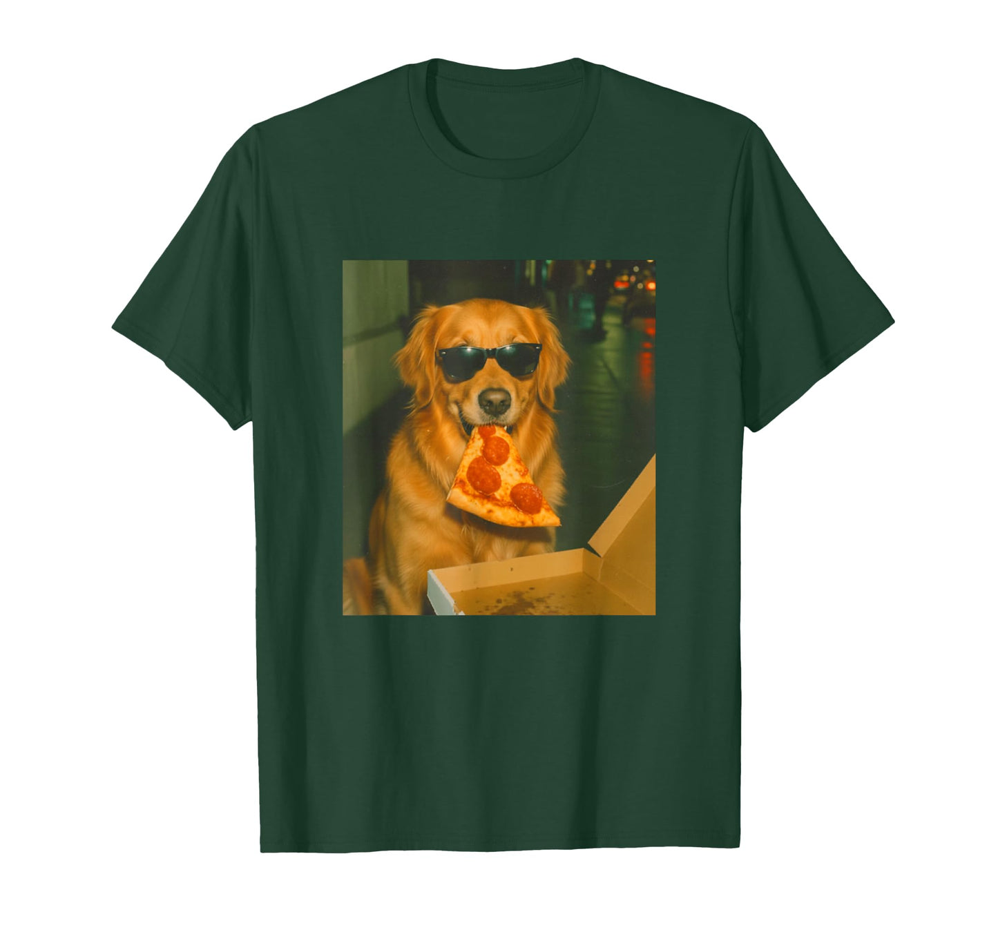 Funny Golden Retriever Dog Eating Pizza Meme Retro T-Shirt