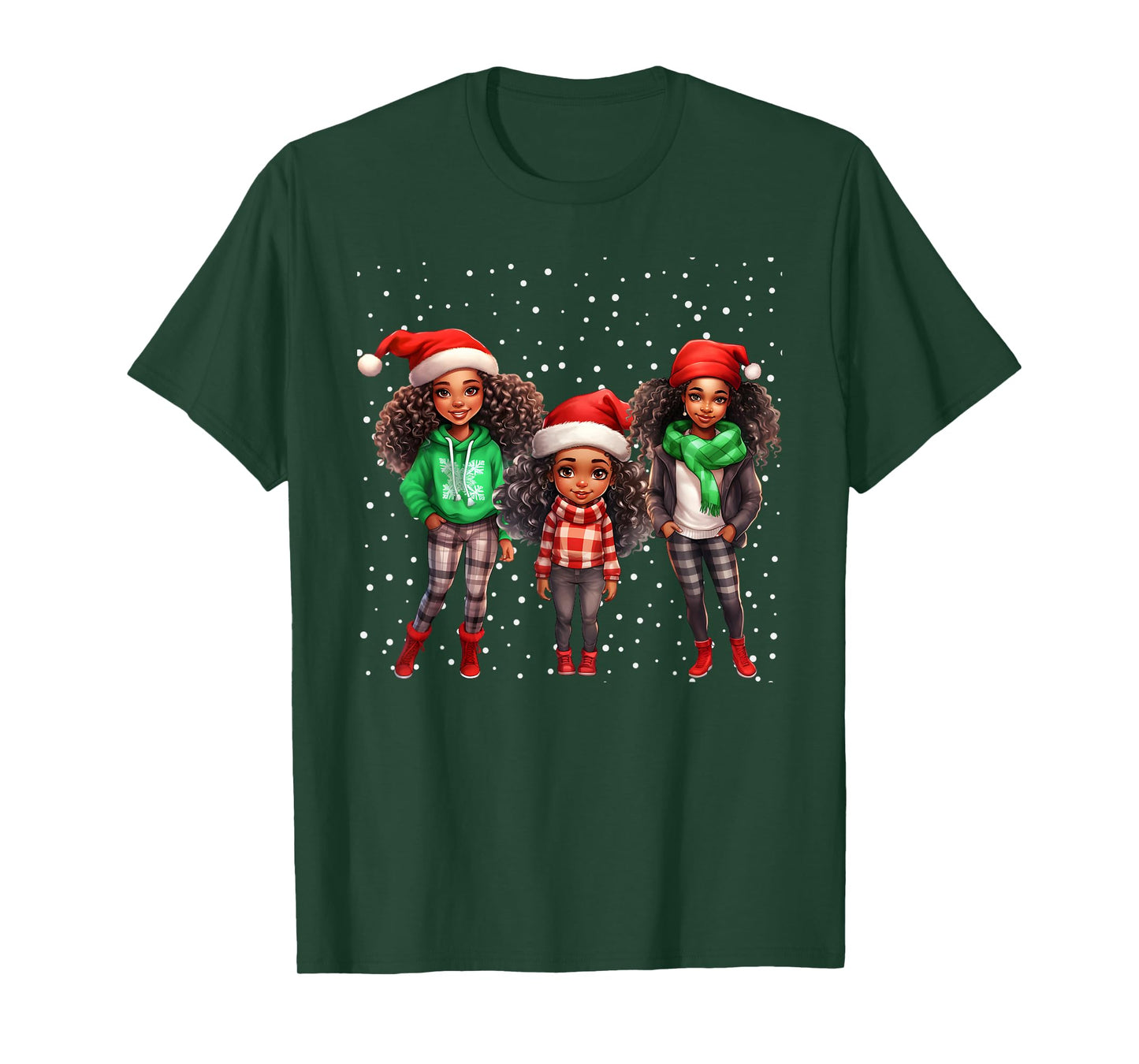 Cute Christmas Black Afro African Santa Hat Melanin Kids T-Shirt