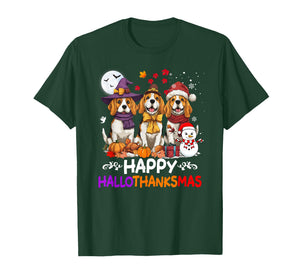 Cute Beagle Dog Hallothanksmas Halloween Thanksgiving Xmas T-Shirt