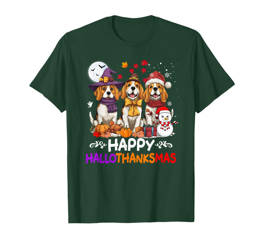 Cute Beagle Dog Hallothanksmas Halloween Thanksgiving Xmas T-Shirt