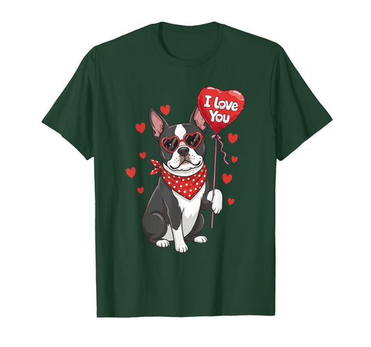 Boston Terrier Valentine Heart I Love You Dog Lovers T-Shirt