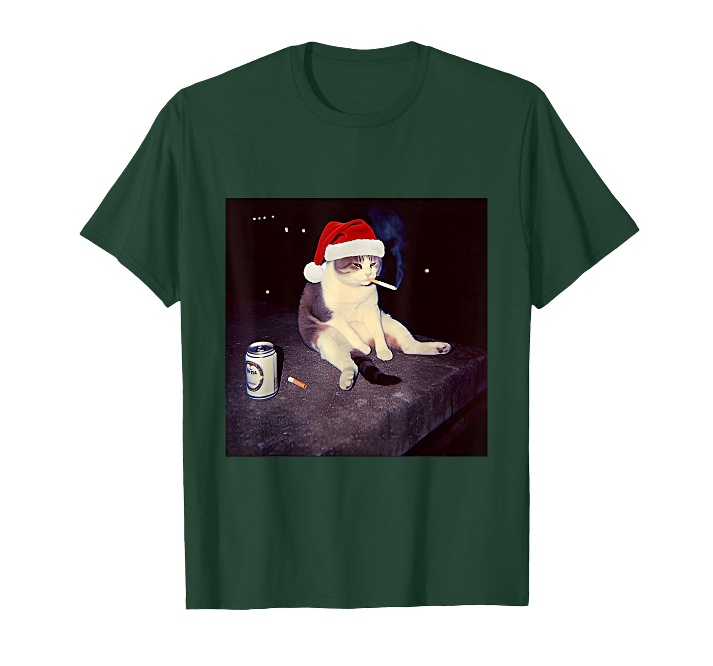 Cigarette Kitten Christmas Hat Cat Smoking Meme Brainrot T-Shirt
